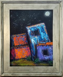 Adobe by Night - $250. Oil 12x16 In Wimberley Gallery Show May 2017