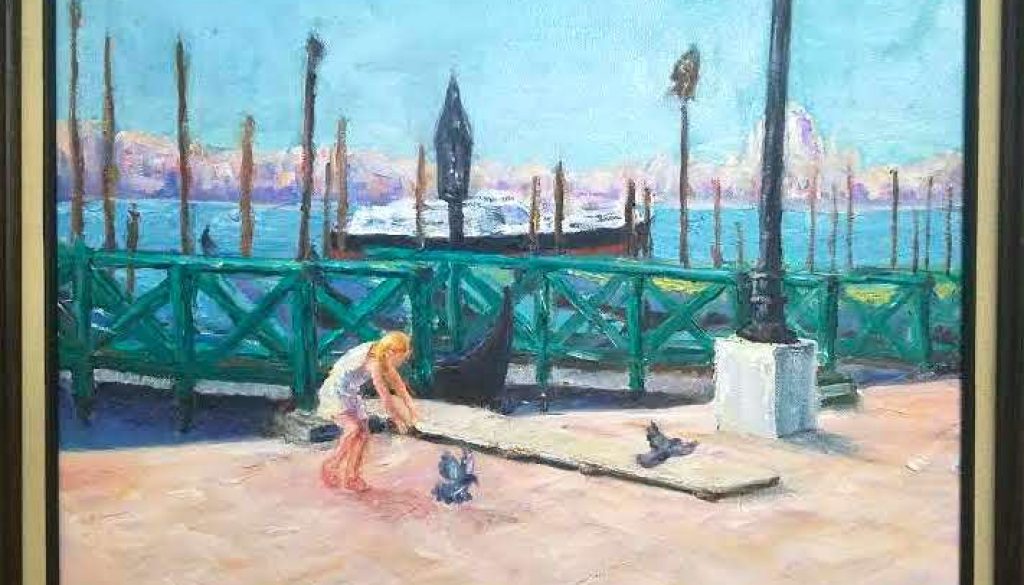 Girl Chasing Pigeons in Venice
