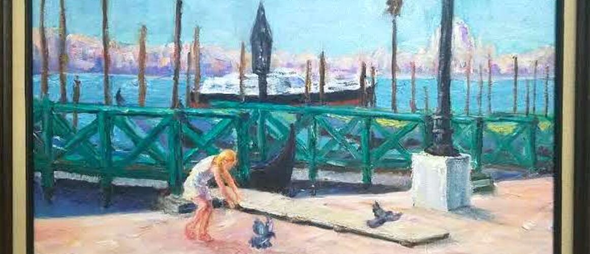 Girl Chasing Pigeons in Venice